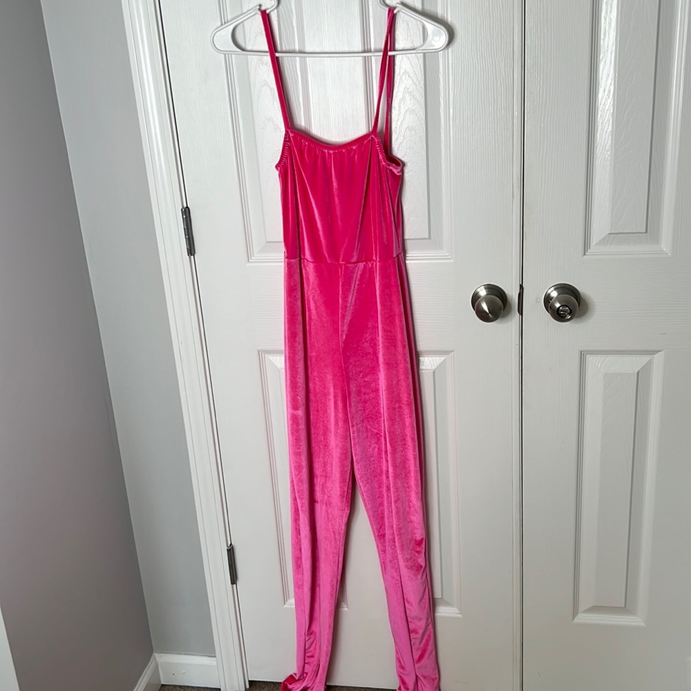 Pretty Little Thing Hot Pink Velvet Jumpsuit size 6